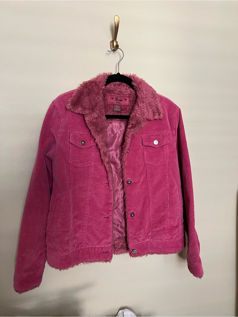 Vintage Annie USA Pink Faux-Fur Lined Corduroy Jacket
